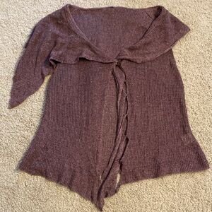 EUC Vest Purple Linen Blend Asymmetrical Cardigan Sweater Top Off Shoulder Small